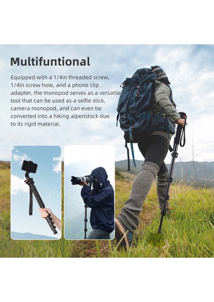 4 Bölmeli Alüminyum Alaylı Kameralı Monopod Ayarlanabilir Uzunluklu 3 kg Yük Kapasiteli (Yurt Dışından)