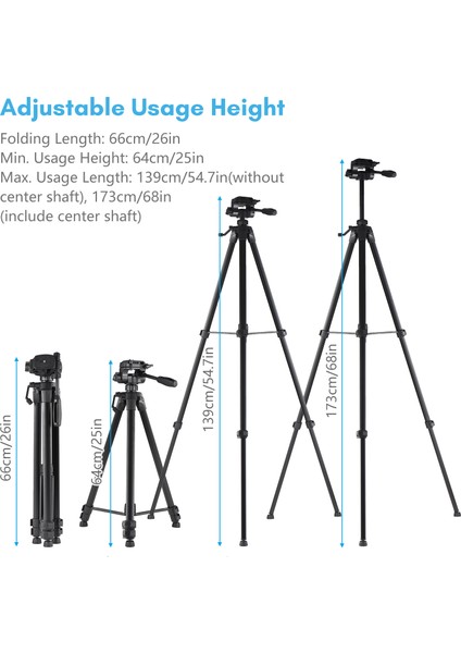Taşınabilir Alüminyum Alüvyon Tripod 173CM Maksimum Yükseklik 8kg Yük Taşıma Kapasitesi Dslr Kameralar Için (Yurt Dışından) modelleri