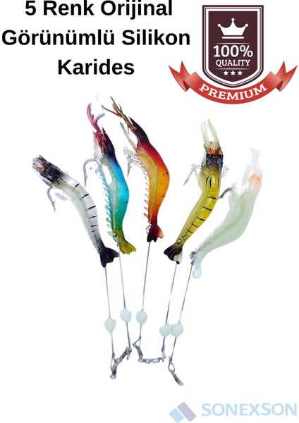 5 Renk Görünümlü Silikon Karides - Balık Av Yemi 7.5 Cm / 5.5 Gr