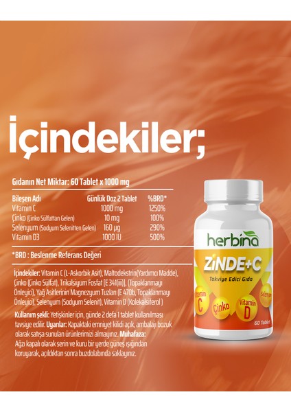 Zinde+C Vitamin C Çinko Vitamin D 60 Tablet fiyatları