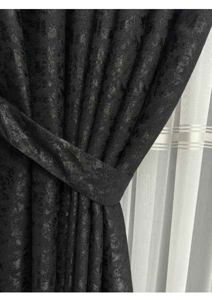 Duman Desen Siyah Jakarlı Fon Perde 1/3 Sık Pile fırsatları