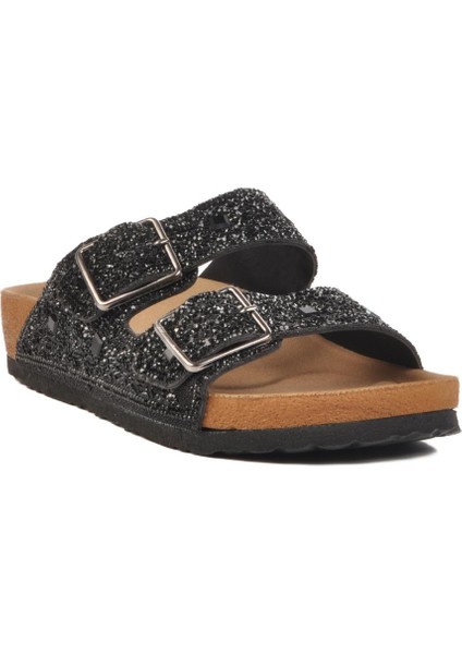 Siyah Taş Işlemeli Hafif Kadın Terlik PC-7552 Z