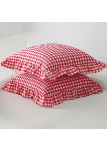 Kırmızı Beyaz Rengi Vintage Fırfırlı Pötikareli Pamuklu Kırlent Kılıfı Kareli Bohem Kırlent Kılıfı 43X43 fiyatları