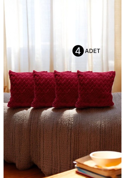 Bohem 4'lü Dekoratif Yastık Kılıfı Kırlent Kılıfı 43 x 43 cm Bordo Zikzak Dsn