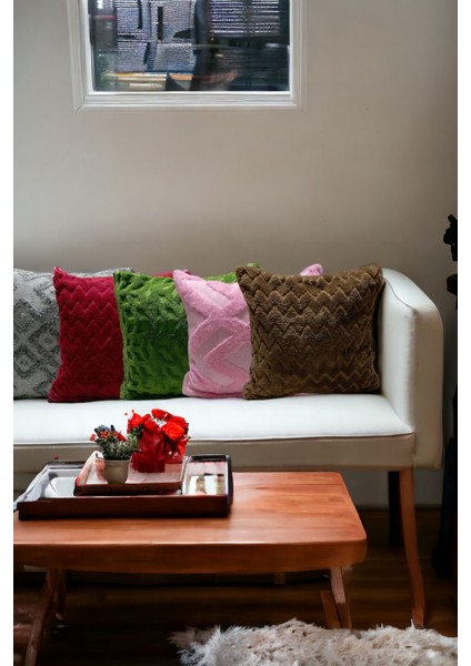 Bohem 4'lü Dekoratif Yastık Kılıfı Kırlent Kılıfı 43 x 43 cm Bordo Zikzak Dsn indirimleri