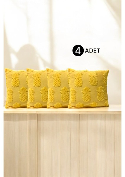 Bohem 4'lü Dekoratif Yastık Kılıfı Kırlent Kılıfı 45 x 45 cm Sarı Ananas Desen