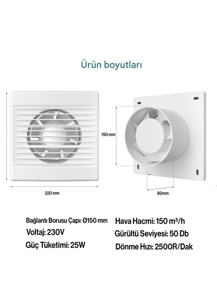 Elektrikli Fan Kirli Hava Kötü Koku Egzoz Aspiratörü Fanı 150 mm Wc Mutfak Büro Banyo Havalandırma fiyatları