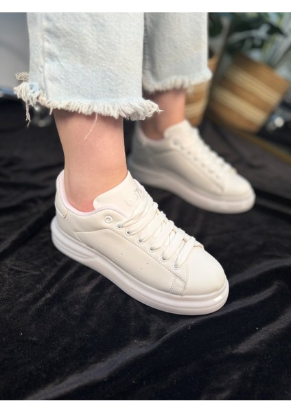 Günlük Spor Ayakkabı Vegan Deri Bağcıklı Hafif Kalın Yüksek Taban Yürüyüş Sneaker 628