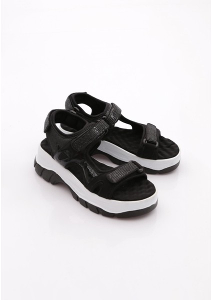 Kadın Sandalet Kalın Tabanlı Cirtli Siyah Taşlı Şıklık ve Rahatlık fiyatları