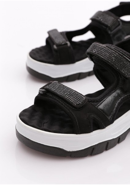 Kadın Sandalet Kalın Tabanlı Cirtli Siyah Taşlı Şıklık ve Rahatlık fırsatları