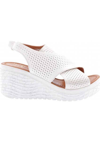 18000-22Y Kadin Önü Çapraz Lazerli Yüksek Dolgu Taban Sandalet