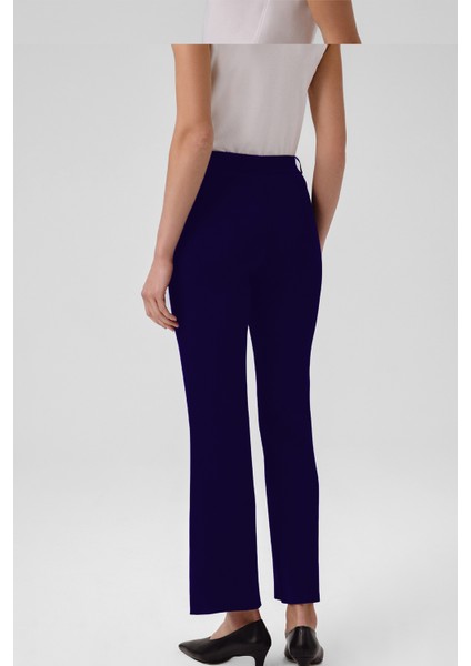 Lacivert Nervürlü Ispanyol Paça Kadın Pantolon modelleri