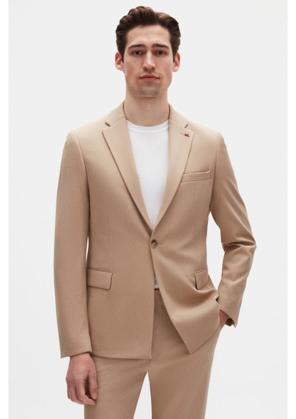 Slim Fit Bej Fitilli Örme Takim Elbise 4EC05ORT01566