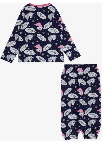 Kız Bebek Pijama Takımı Unicorn Desenli 9 Ay-3 Yaş, Lacivert