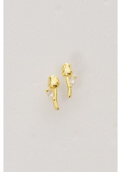 Gümüş Altın Yaldızlı Markız Kesim Zirkon Taşlı Lale Küpe SGTL12835GOLD fırsatları