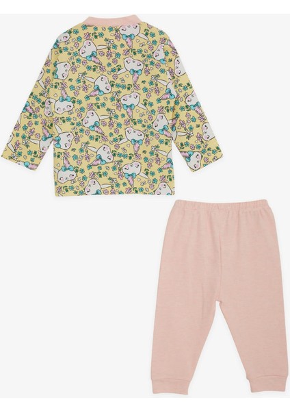 Kız Bebek Pijama Takımı Çiçek Desenli Tavşancık Baskılı 4 Ay-1 Yaş, Sarı