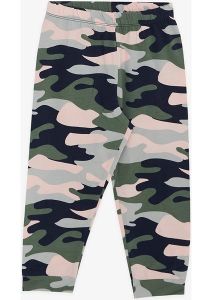 Macawı Kız Çocuk Pijama Takımı Kamuflaj Desenli 3-8 Yaş, Krem