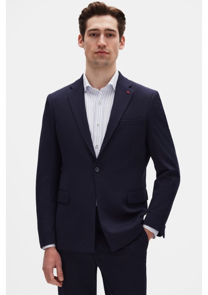 Slim Fit Lacivert Fitilli Örme Takim Elbise 4EC05ORT01566