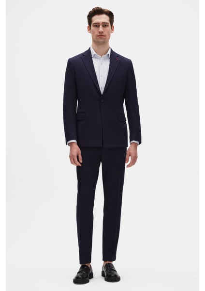 Slim Fit Lacivert Fitilli Örme Takim Elbise 4EC05ORT01566