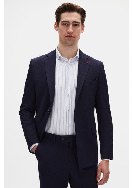 Slim Fit Lacivert Fitilli Örme Takim Elbise 4EC05ORT01566