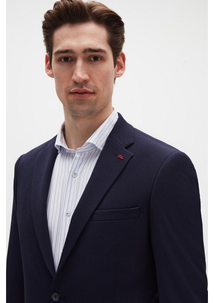 Slim Fit Lacivert Fitilli Örme Takim Elbise 4EC05ORT01566