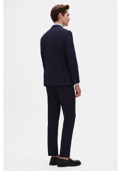 Slim Fit Lacivert Fitilli Örme Takim Elbise 4EC05ORT01566