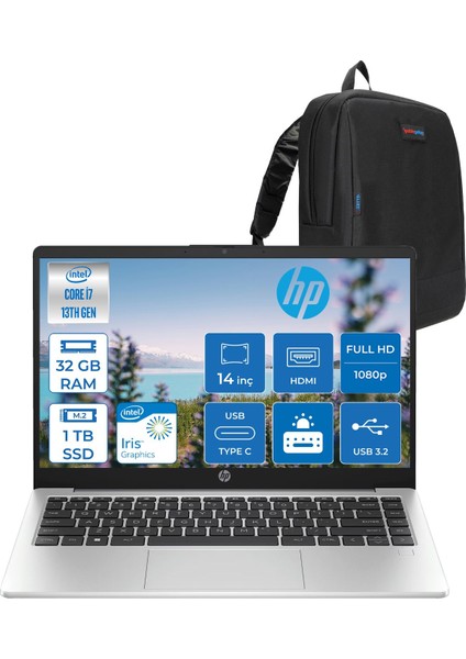 240 G10 Intel Core I7 1360P 32GB 1tb SSD 14" Fhd Freedos Taşınabilir Bilgisayar G108A557EAF13+ZETTAÇANTA