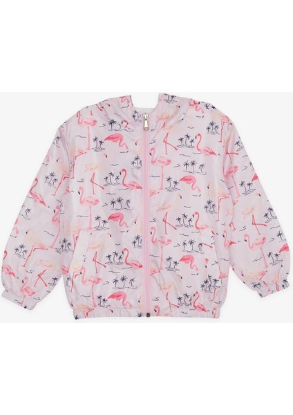 Kız Çocuk Yağmurluk Sevimli Flamingo Desenli 1-5 Yaş, Pudra