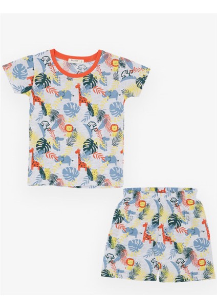 Girls & Boys Erkek Bebek Pijama Takımı Orman Temalı Hayvancık Desenli 9 Ay-3 Yaş, Gri Melanj