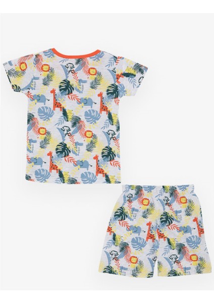 Girls & Boys Erkek Bebek Pijama Takımı Orman Temalı Hayvancık Desenli 9 Ay-3 Yaş, Gri Melanj