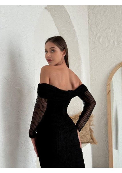 Kadın Abiye Tül Işlemeli Transparan Göbek Detaylı Midi Elbise - Abiye & Mezunyet Elbisesi fiyatları