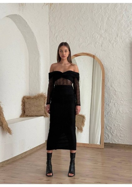 Kadın Abiye Tül Işlemeli Transparan Göbek Detaylı Midi Elbise - Abiye & Mezunyet Elbisesi modelleri