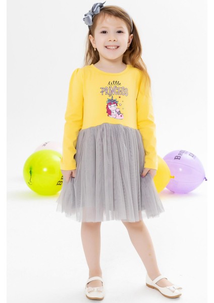 Kız Çocuk Elbise Unicorn Baskılı 1.5-5 Yaş, Sarı