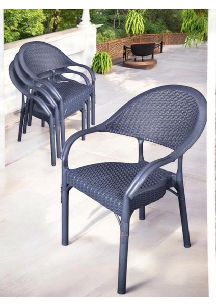 Bambu Rattan Kollu Sandalye Koltuk 8'li Set