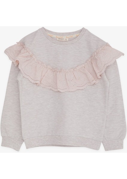 Kız Çocuk Sweatshirt Güpürlü 6-12 Yaş, Bej Melanj