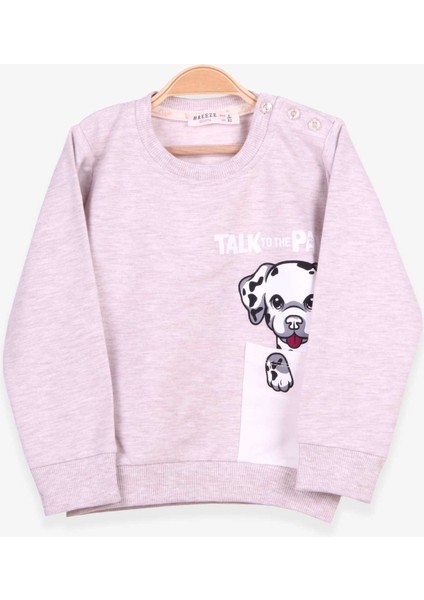 Kız Çocuk Sweatshirt Köpek Baskılı 2-6 Yaş, Bej Melanj