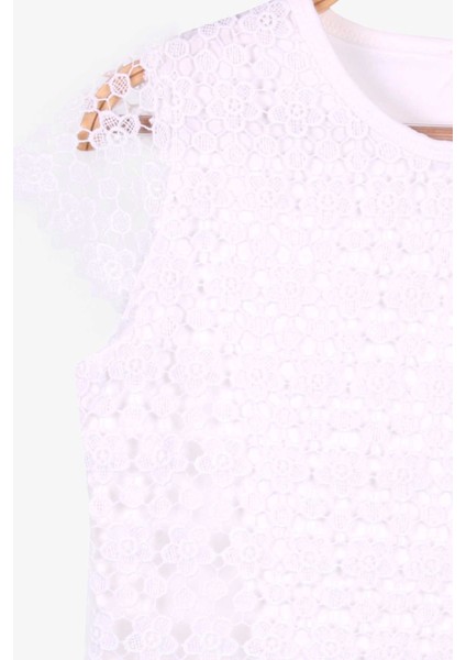 Kız Çocuk Tişört Çiçek Nakışlı 8-14 Yaş, Ekru fırsatları