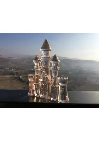 Avrupa Tarzı Kale Ev Dekoru - 4x7 cm Dekoratif Biblo Obje - Hediyelik Süs Eşyası - Polyester