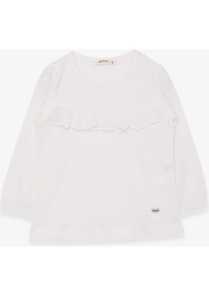 Kız Çocuk Uzun Kollu Tişört Fırıfırlı 3-8 Yaş, Ekru
