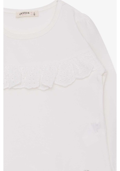 Kız Çocuk Uzun Kollu Tişört Fırıfırlı 3-8 Yaş, Ekru modelleri