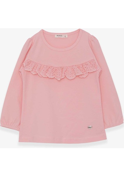 Kız Çocuk Uzun Kollu Tişört Fırıfırlı 3-8 Yaş, Pudra