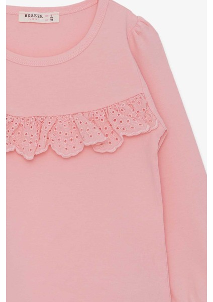 Kız Çocuk Uzun Kollu Tişört Fırıfırlı 3-8 Yaş, Pudra modelleri