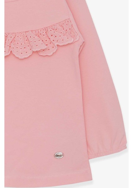 Kız Çocuk Uzun Kollu Tişört Fırıfırlı 3-8 Yaş, Pudra fırsatları