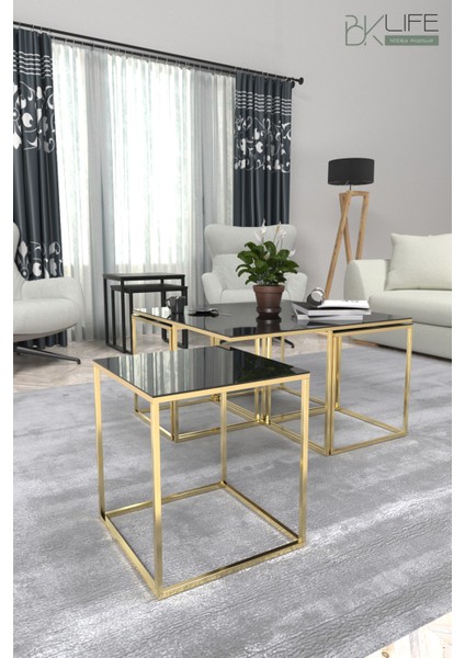Paris 4+1 Gold Siyah Cam Modern Orta Sehpa fiyatları