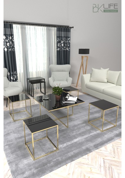 Paris 4+1 Gold Siyah Cam Modern Orta Sehpa modelleri