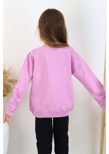 Kız Çocuk Sweatshirt Pullu Yazı Baskılı 4-8 Yaş, Lila