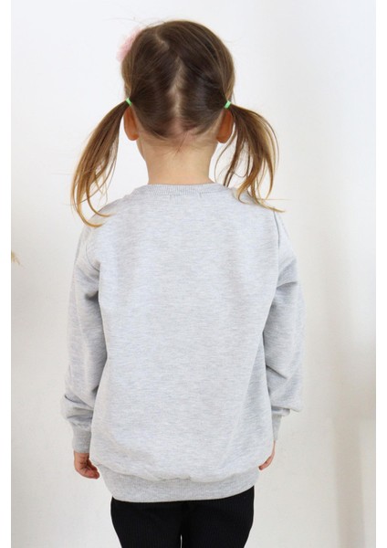 Kız Çocuk Sweatshirt Baskılı Pullu Unicorn 2-6 Yaş, Gri Melanj