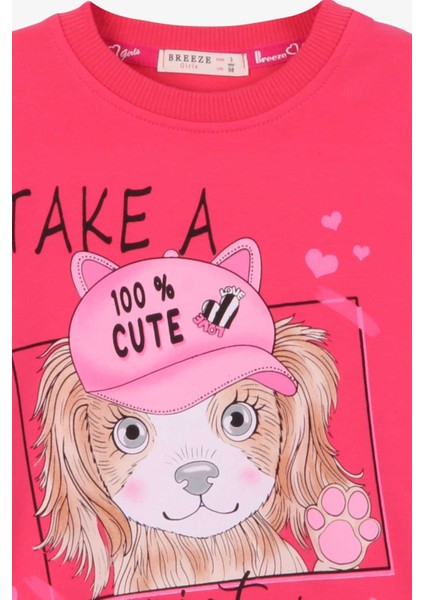 Kız Çocuk Sweatshirt Köpekcik Baskılı 3-7 Yaş, Mercan fırsatları