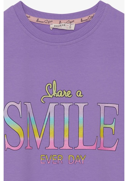 Kız Çocuk Sweatshirt Simli Yazı Baskılı 8-14 Yaş, Lila
