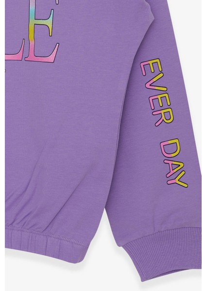 Kız Çocuk Sweatshirt Simli Yazı Baskılı 8-14 Yaş, Lila
